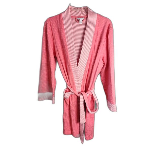 Charter Club Pink & White Polka Dot & Striped Bathrobe Size L - Picture 3 of 5
